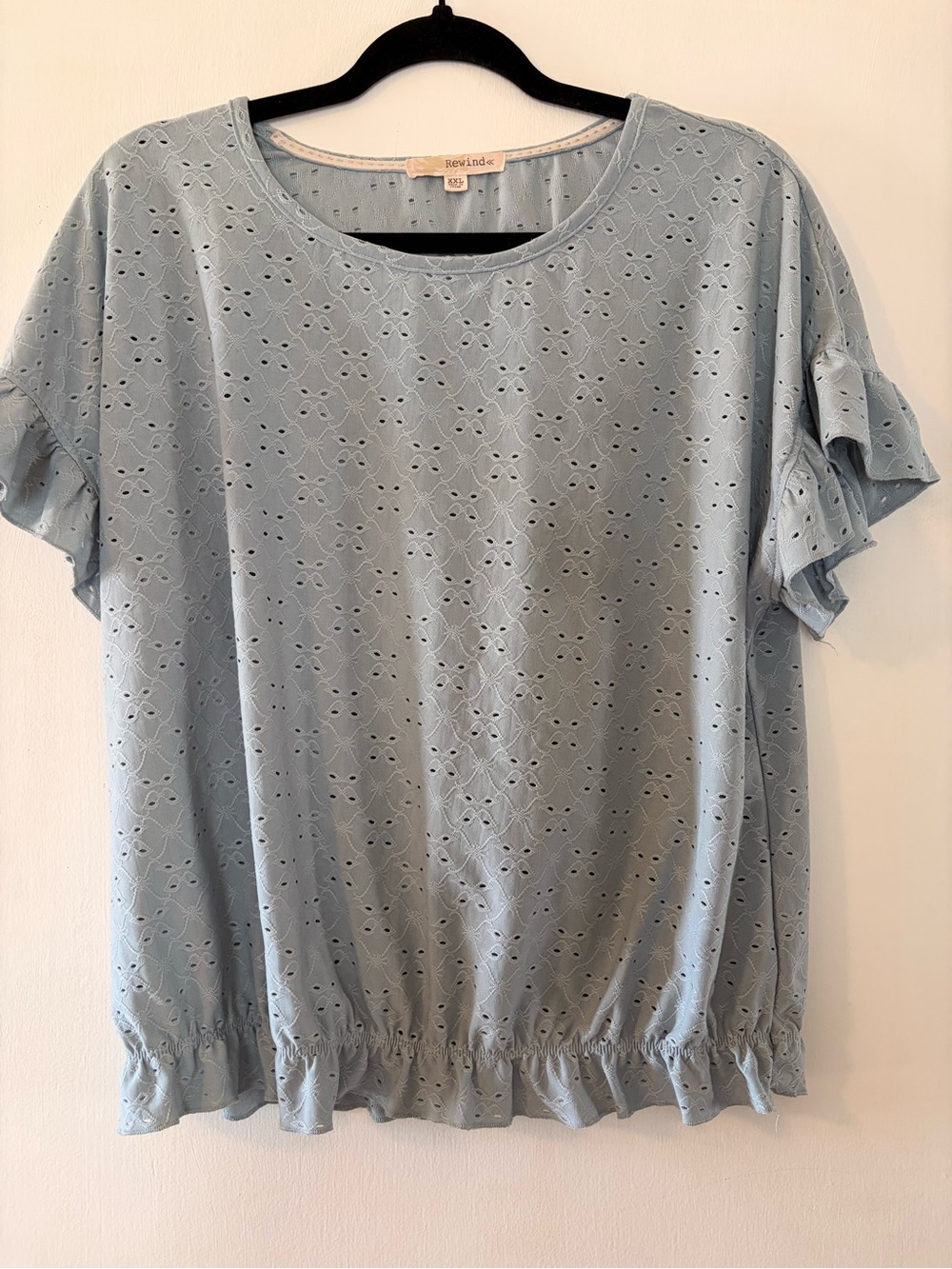 Rewind Pale Blue Eyelet Ruffle Sleeve Top